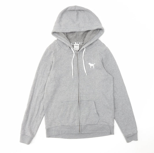 PINK Womens Grey Cotton Full Zip Hoodie Size XS Zip