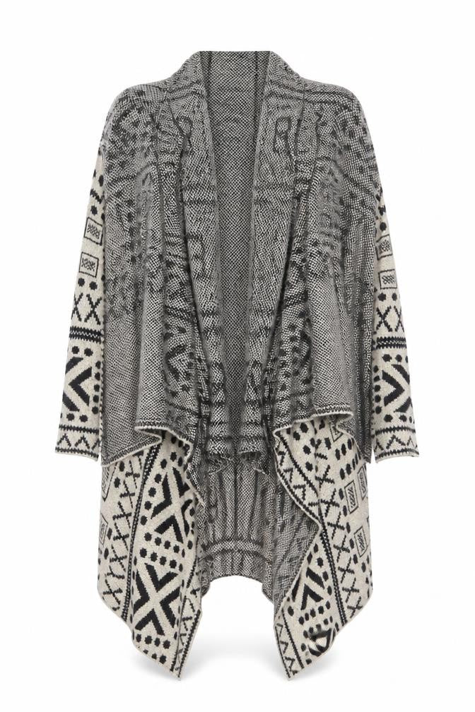 Klass Womens Beige V-Neck Geometric Acrylic Cardigan Jumper Size M