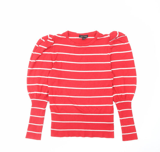 QED London Womens Red Round Neck Striped Viscose Pullover Jumper Size S