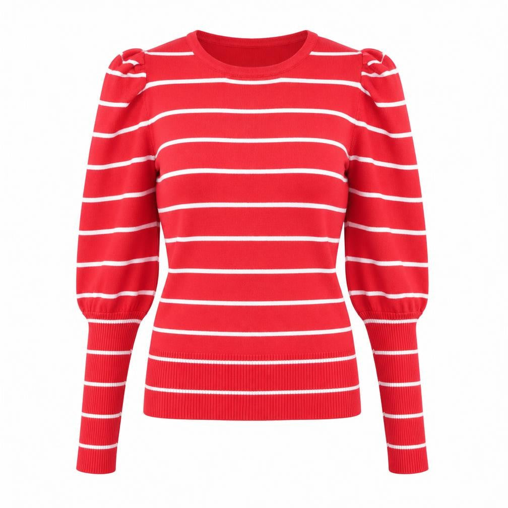 QED London Womens Red Round Neck Striped Viscose Pullover Jumper Size S