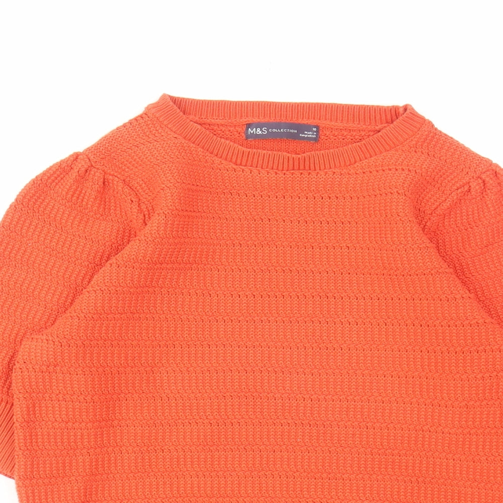Marks and Spencer Womens Orange Round Neck Cotton Pullover Jumper Size 10