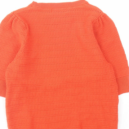 Marks & Spencer Womens Orange Round Neck Cotton Pullover Jumper Size 10