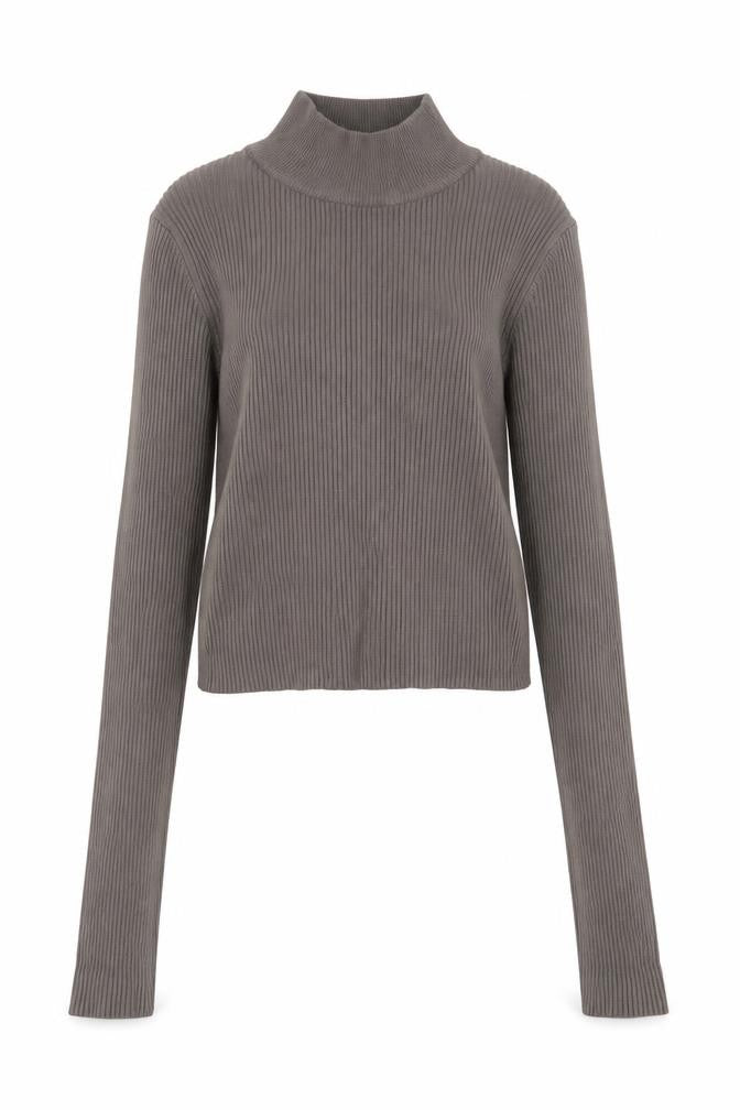 Pull&Bear Womens Grey Polyester Basic T-Shirt Size XS Mock Neck - Ribbed