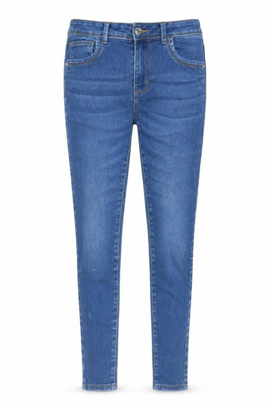 Front view of Denim & Co. women’s blue cotton skinny jeans, size UK 8, 27-inch leg regular zip