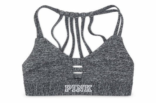 PINK Womens Grey Geometric Polyamide Cropped Tank Size XS V-Neck Pullover