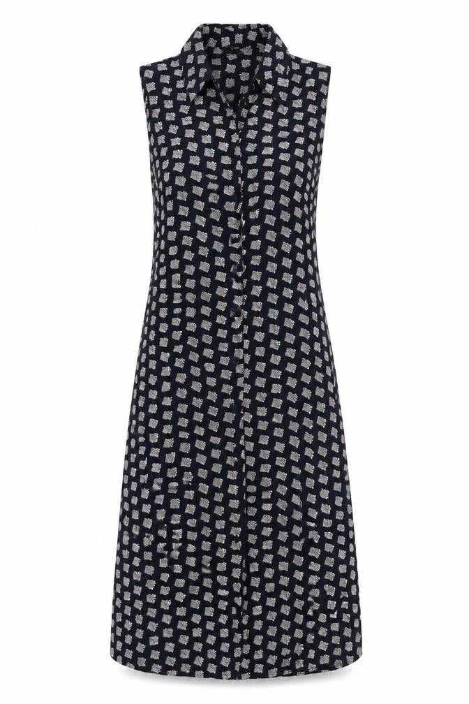 St Michael Womens Black Geometric Viscose Shirt Dress Size 8 Collared Button