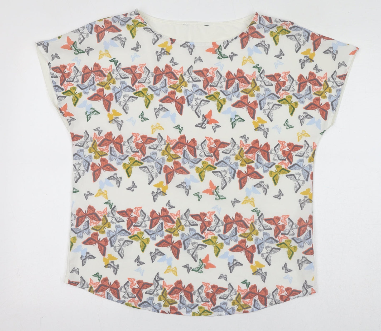 NEXT Womens White Geometric Polyester Basic Blouse Size 12 Round Neck - Butterfly Pattern