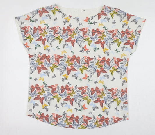 NEXT Womens White Geometric Polyester Basic Blouse Size 12 Round Neck - Butterfly Pattern