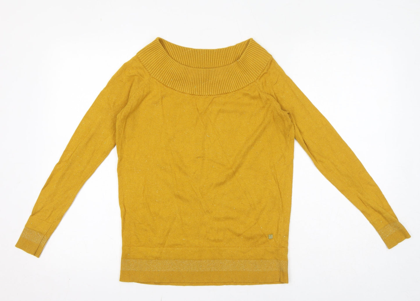 BiBA Womens Yellow Boat Neck Nylon Pullover Jumper Size 8