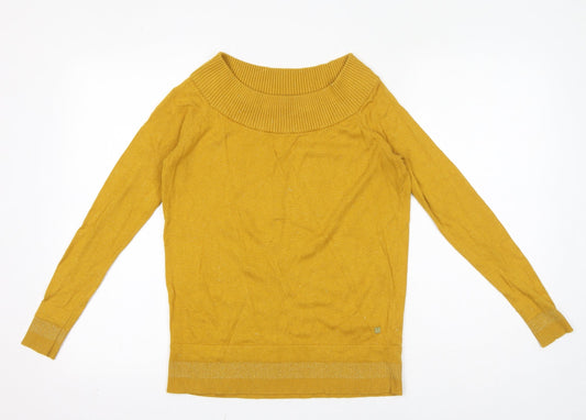 BiBA Womens Yellow Boat Neck Nylon Pullover Jumper Size 8