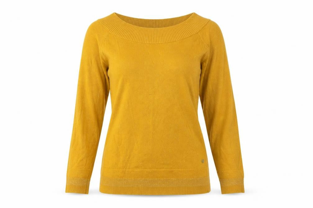 BiBA Womens Yellow Boat Neck Nylon Pullover Jumper Size 8