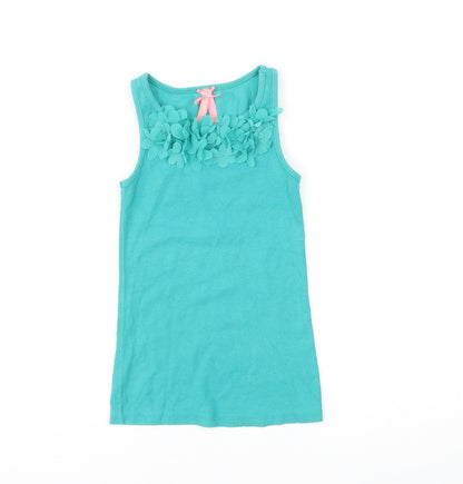 Additional front view of Next girls’ green cotton basic tank, size 7, years round neck pullover