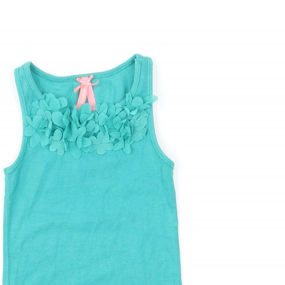 NEXT Girls Green Cotton Basic Tank Size 7 Years Round Neck Pullover