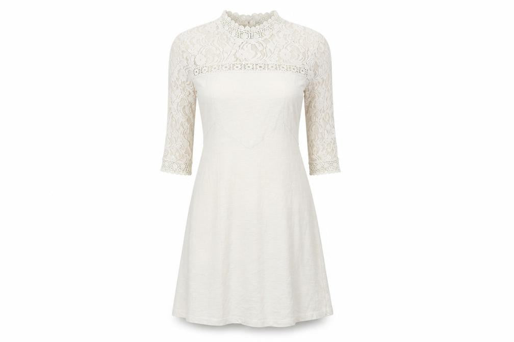 ASOS Womens Ivory Cotton A-Line Size 8 Mock Neck Button - Lace