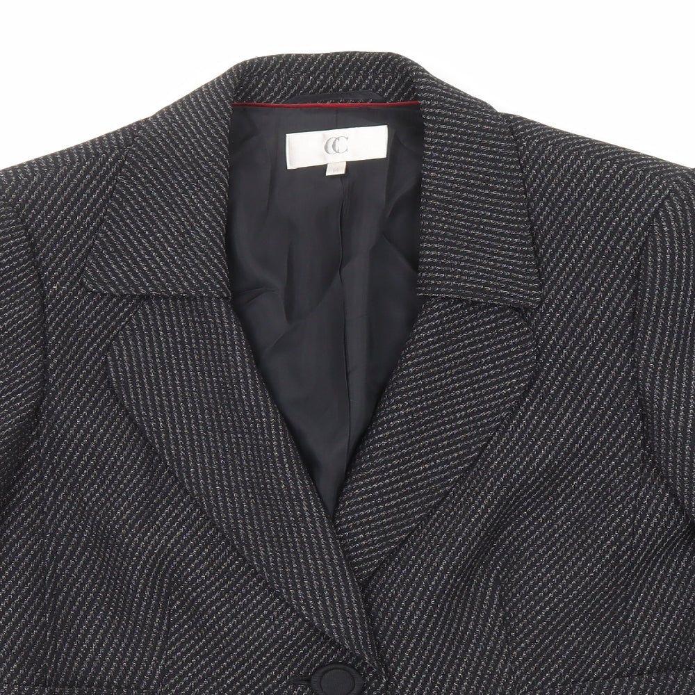 CC Womens Black Geometric Jacket Blazer Size 14 Button