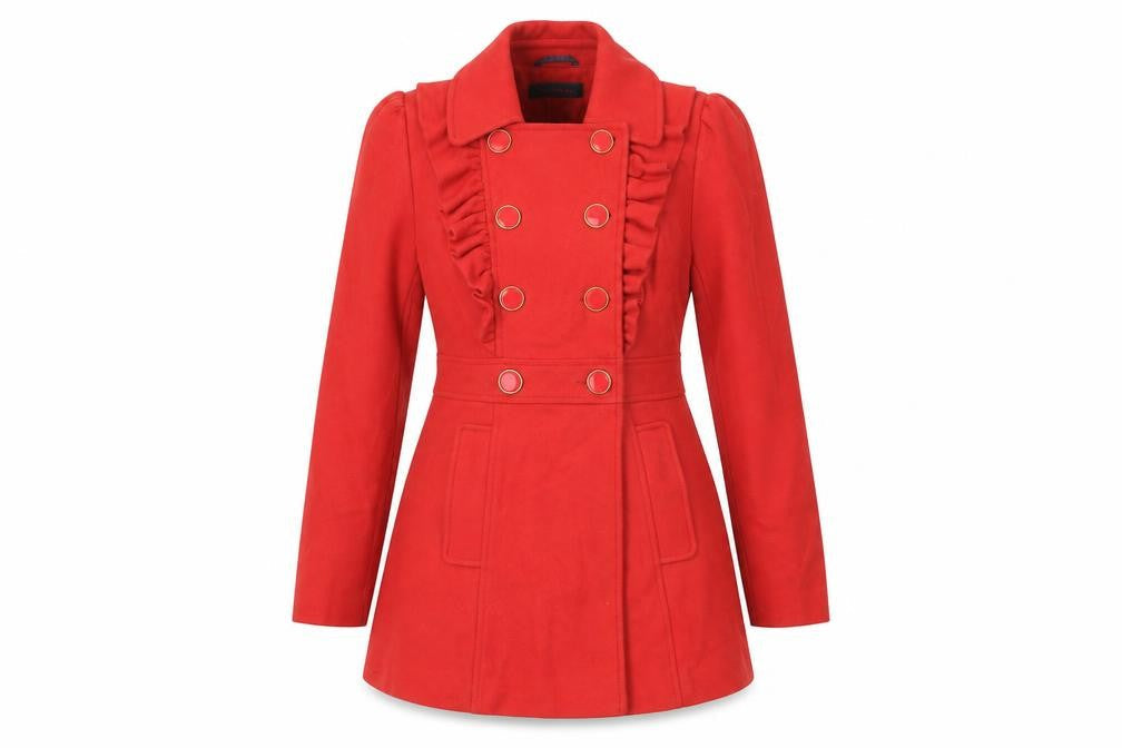 Miss Selfridge Womens Red Overcoat Coat Size 12 Button - Ruffle Detail