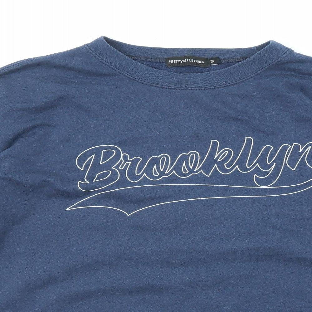 PRETTYLITTLETHING Womens Blue Cotton Pullover Sweatshirt Size S Pullover - Brooklyn