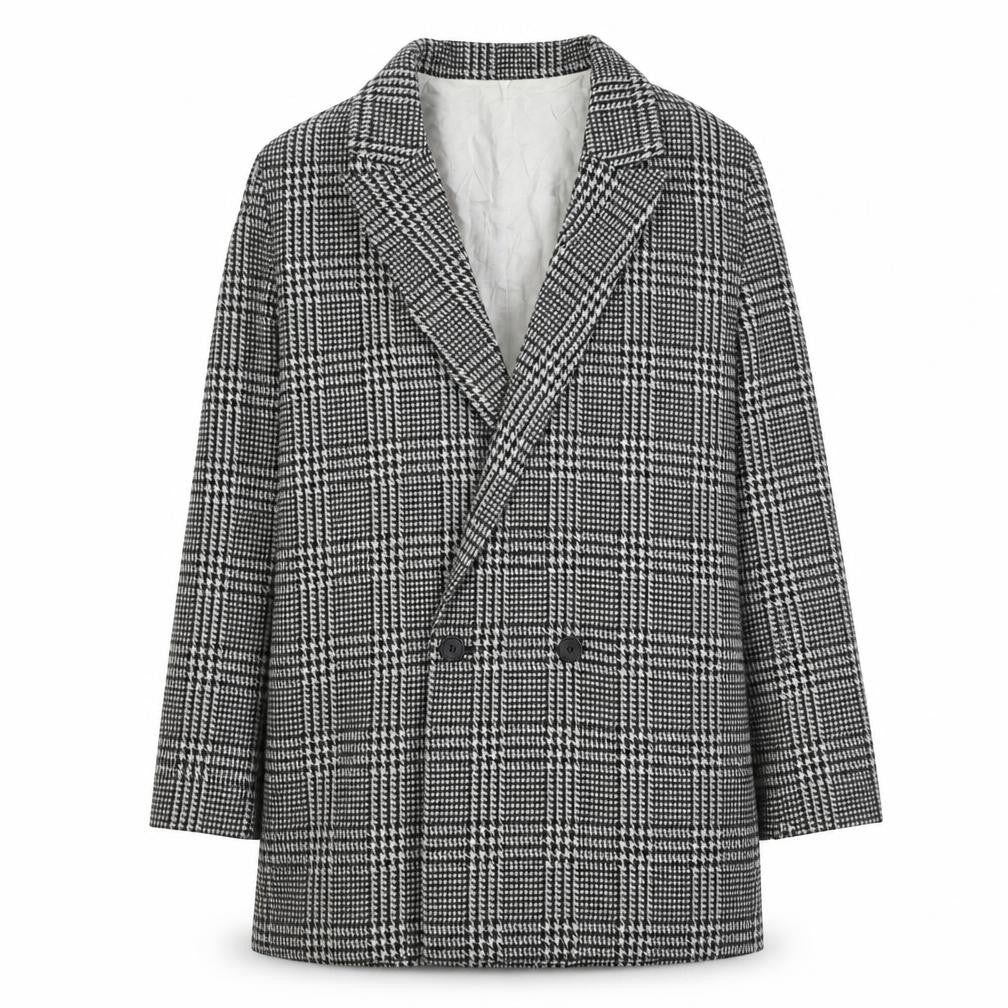 H&M Womens Grey Geometric Pea Coat Coat Size 12 Button