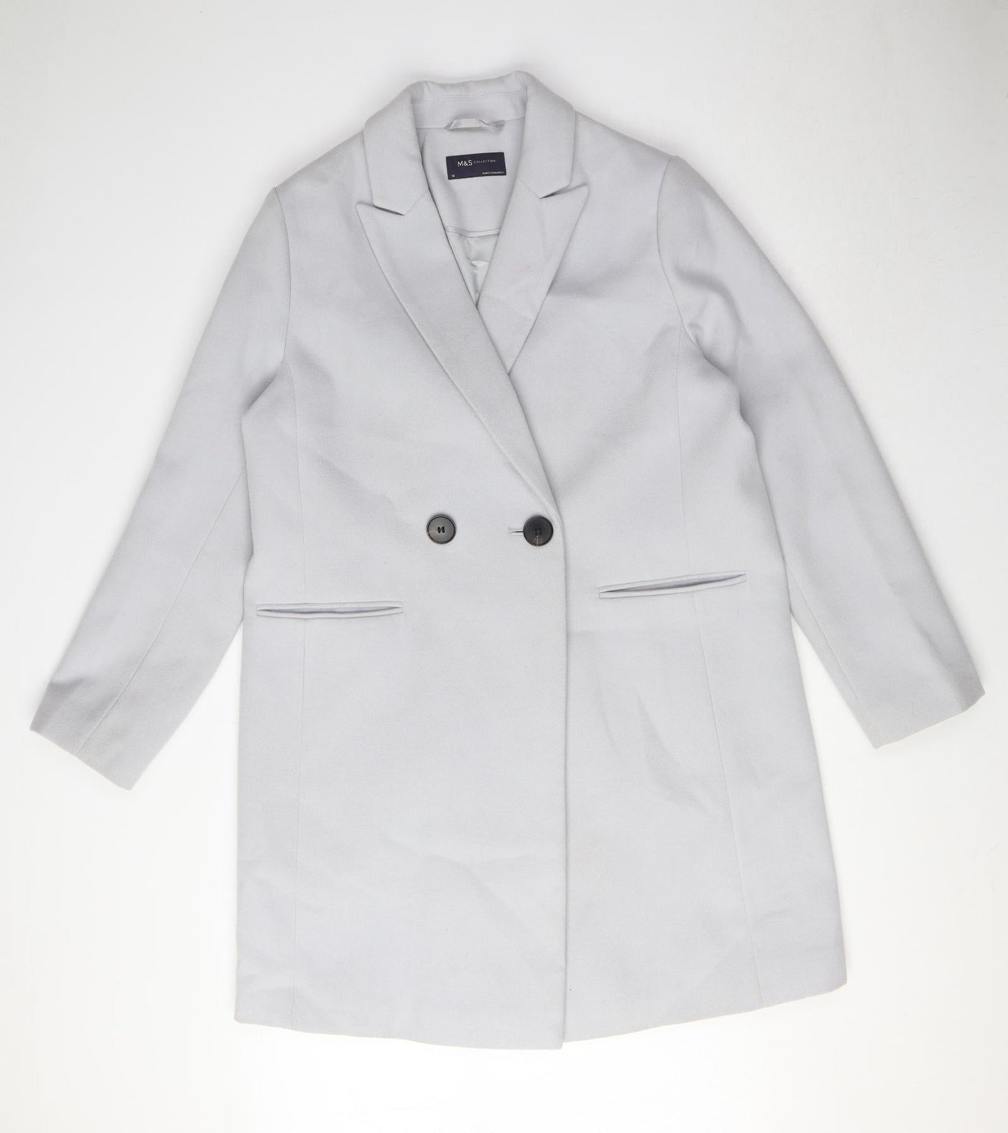 Marks and Spencer Womens Grey Overcoat Blazer Size 14 Button