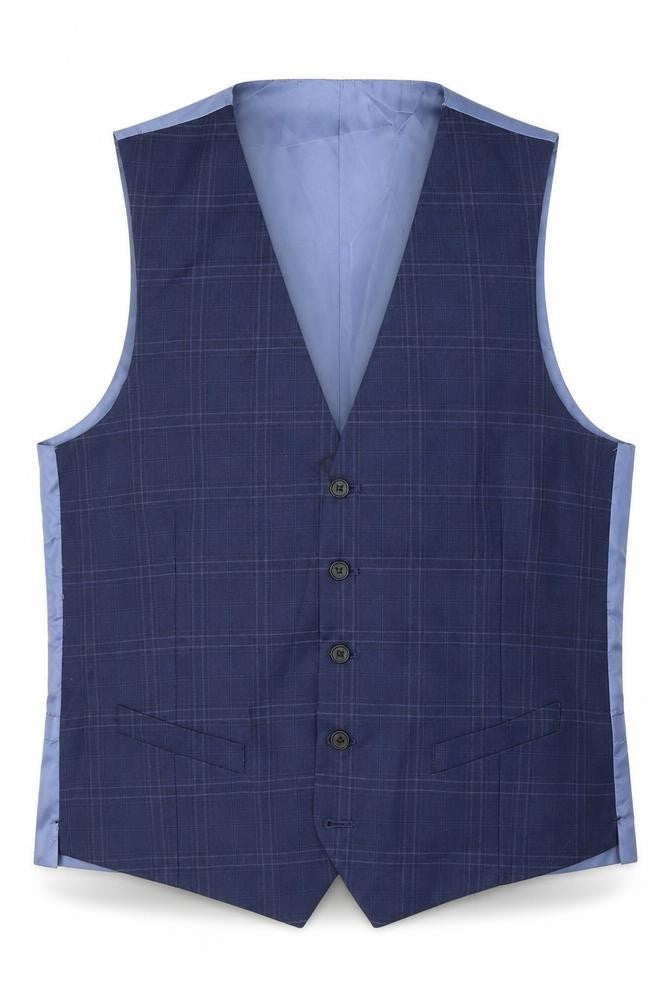Marks & Spencer Mens Blue Check Polyester Jacket Suit Waistcoat Size 40 Regular