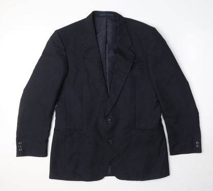 Additional front view of C&A men’s blue striped polyester jacket suit jacket, size 40, regular
