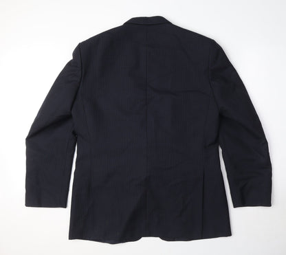 Back view of C&A men’s blue striped polyester jacket suit jacket, size 40, regular