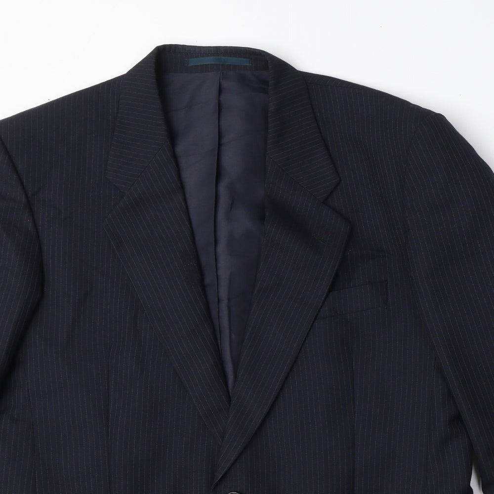 C&A Mens Blue Striped Polyester Jacket Suit Jacket Size 40 Regular