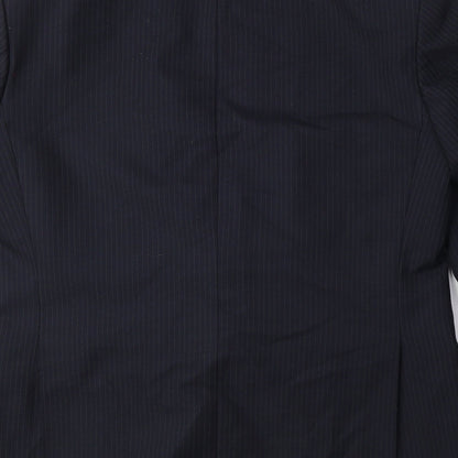 Brand and care label for C&A men’s blue striped polyester jacket suit jacket, size 40, regular
