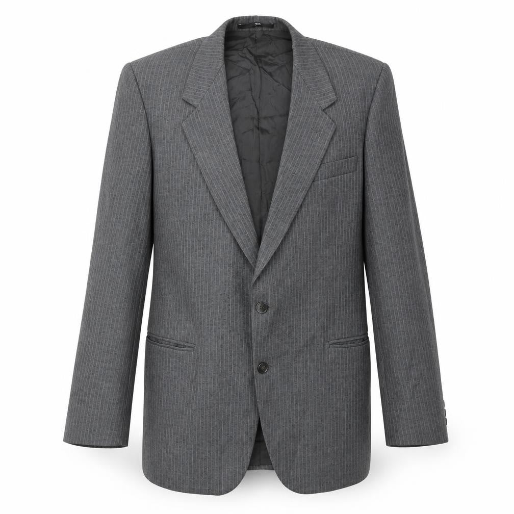 Pierre Pascal Mens Grey Striped Polyester Jacket Suit Jacket Size 38 Regular