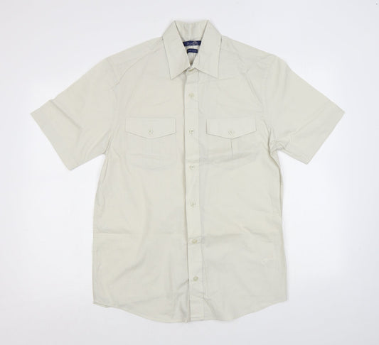 BHS Mens Beige Polyester Button-Up Size S Collared Button