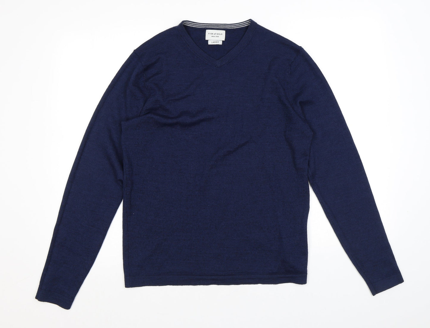 Fisk of Oslo Womens Blue V-Neck Wool Pullover Jumper Size M