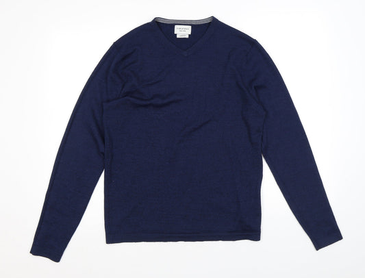 Fisk of Oslo Womens Blue V-Neck Wool Pullover Jumper Size M