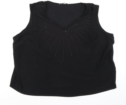 Essence Womens Black Polyester Basic Tank Size 26 V-Neck