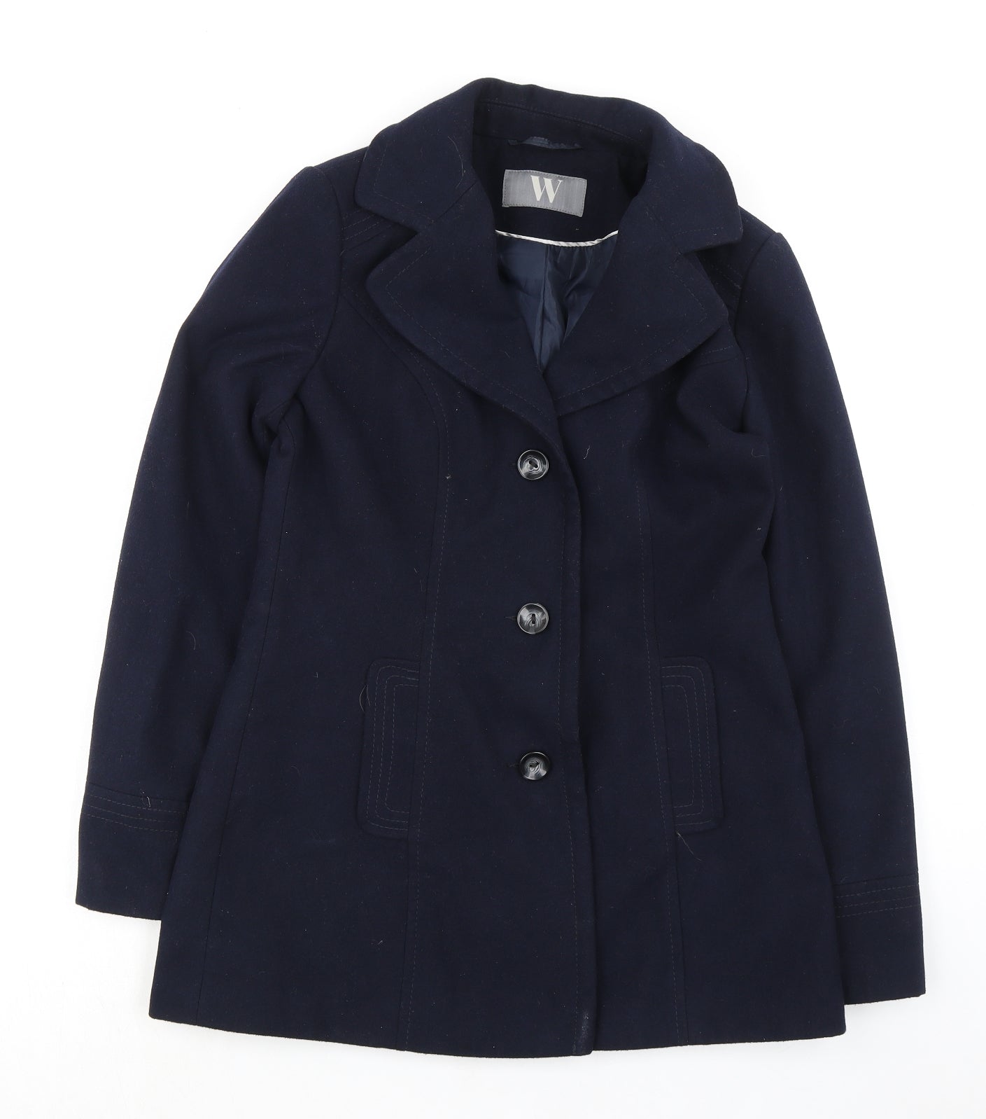 BHS Womens Blue Pea Coat Coat Size 10 Button