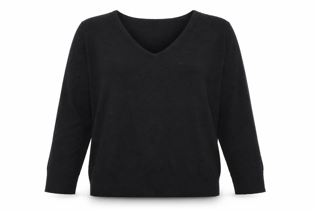 Collection Womens Black V-Neck Viscose Pullover Jumper Size L