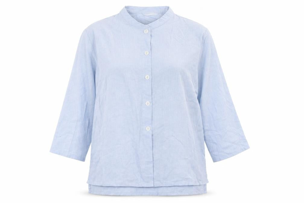 Marks & Spencer Womens Blue Polyester Basic Button-Up Size 10 Crew Neck