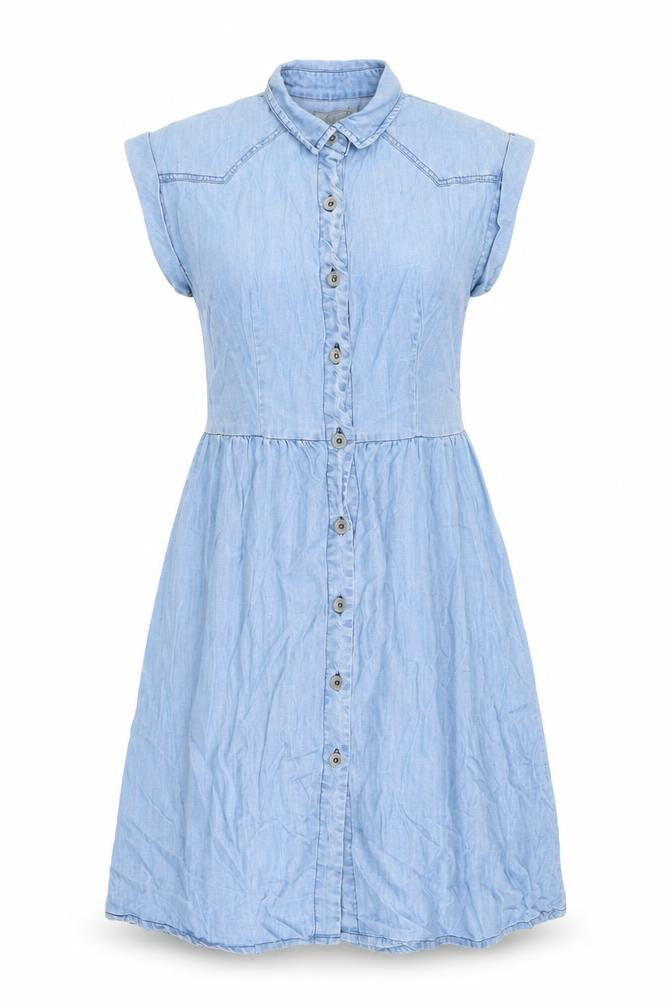 Komodo Womens Blue Lyocell A-Line Size S Collared Button