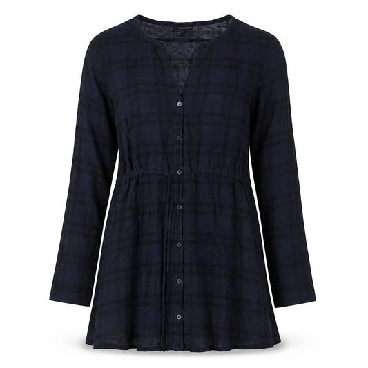 Gap Womens Blue Plaid Chlorofibre Trapeze & Swing Size S V-Neck Button - Drawstring Waist