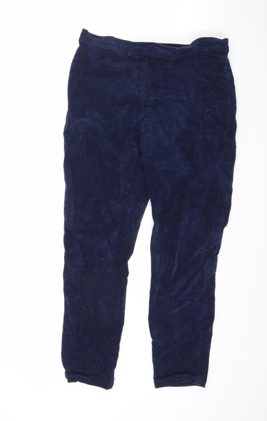 M&Co Womens Blue Cotton Carrot Trousers Size 14 L25 in Regular Zip