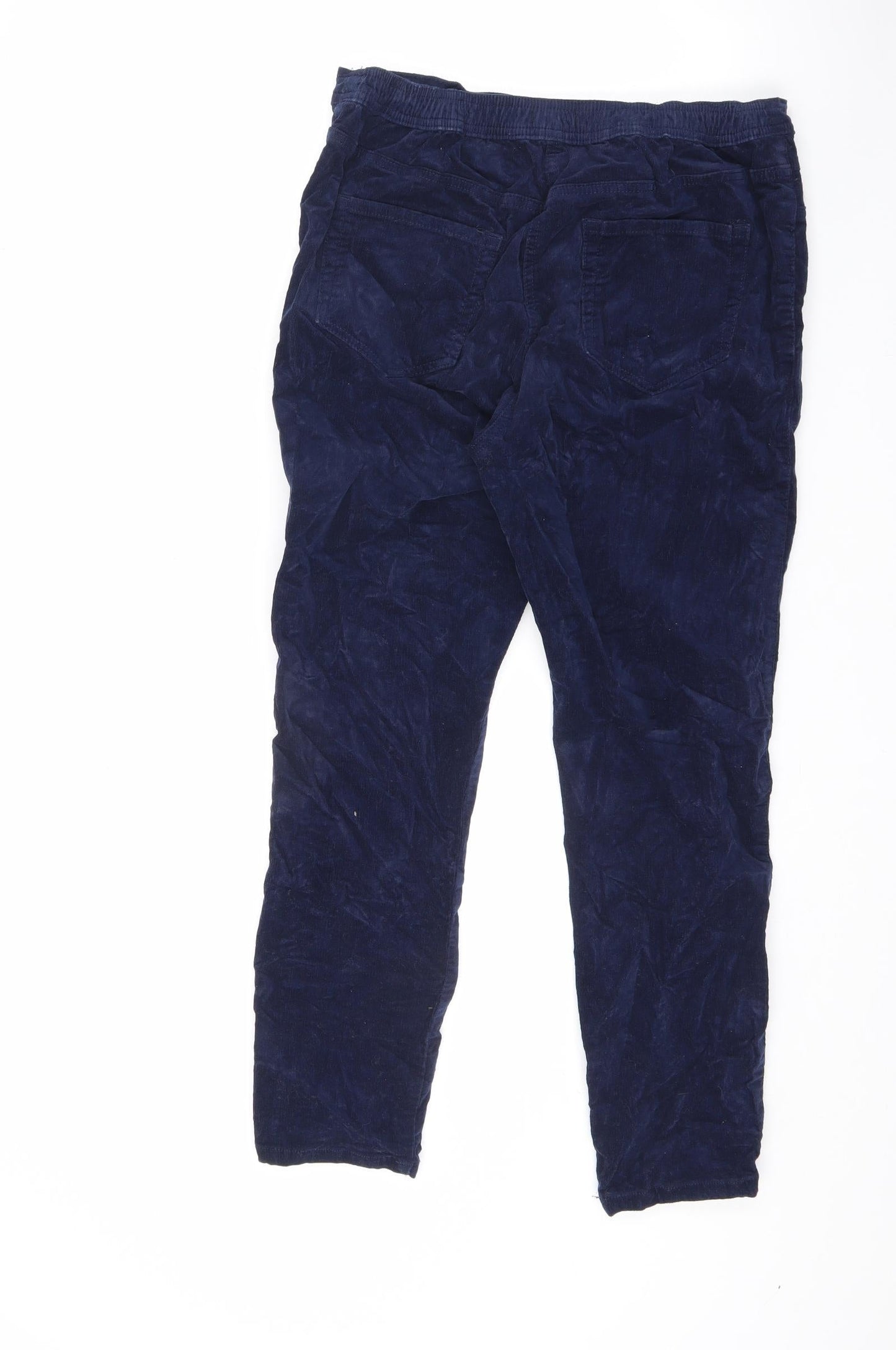 M&Co Womens Blue Cotton Carrot Trousers Size 14 L25 in Regular Zip