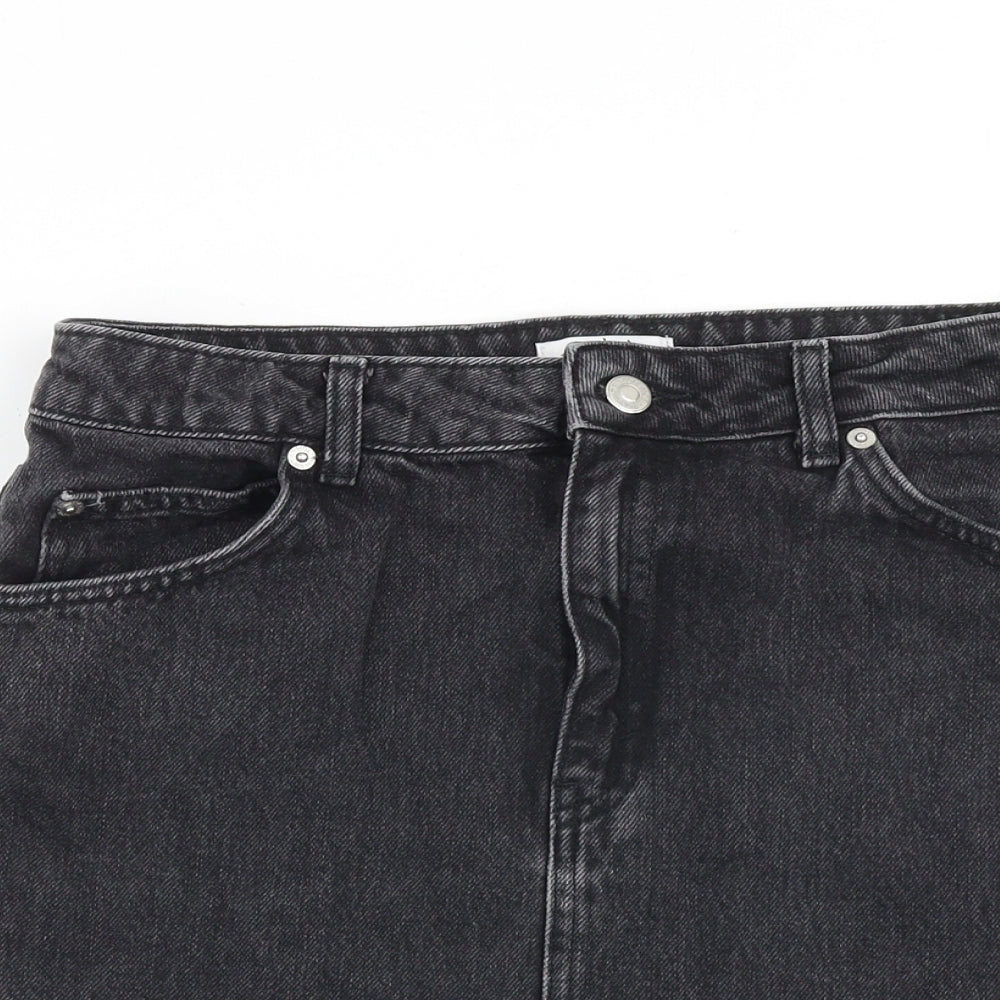 Topshop Womens Grey Cotton Mini Skirt Size 10 Zip - Distressed look