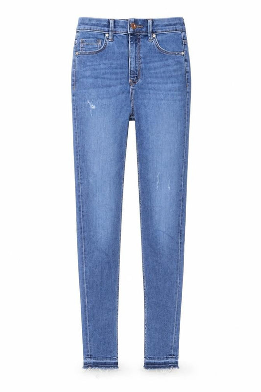 Marks & Spencer Womens Blue Cotton Skinny Jeans Size 6 L28 in Regular Button