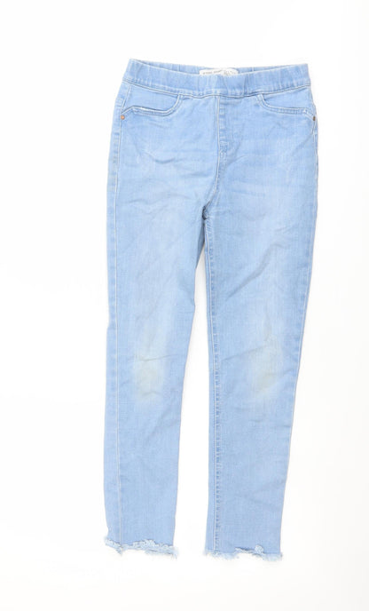 Additional front view of Denim & Co. girls’ blue cotton jegging jeans, size 10-11, years regular pullover - raw hem