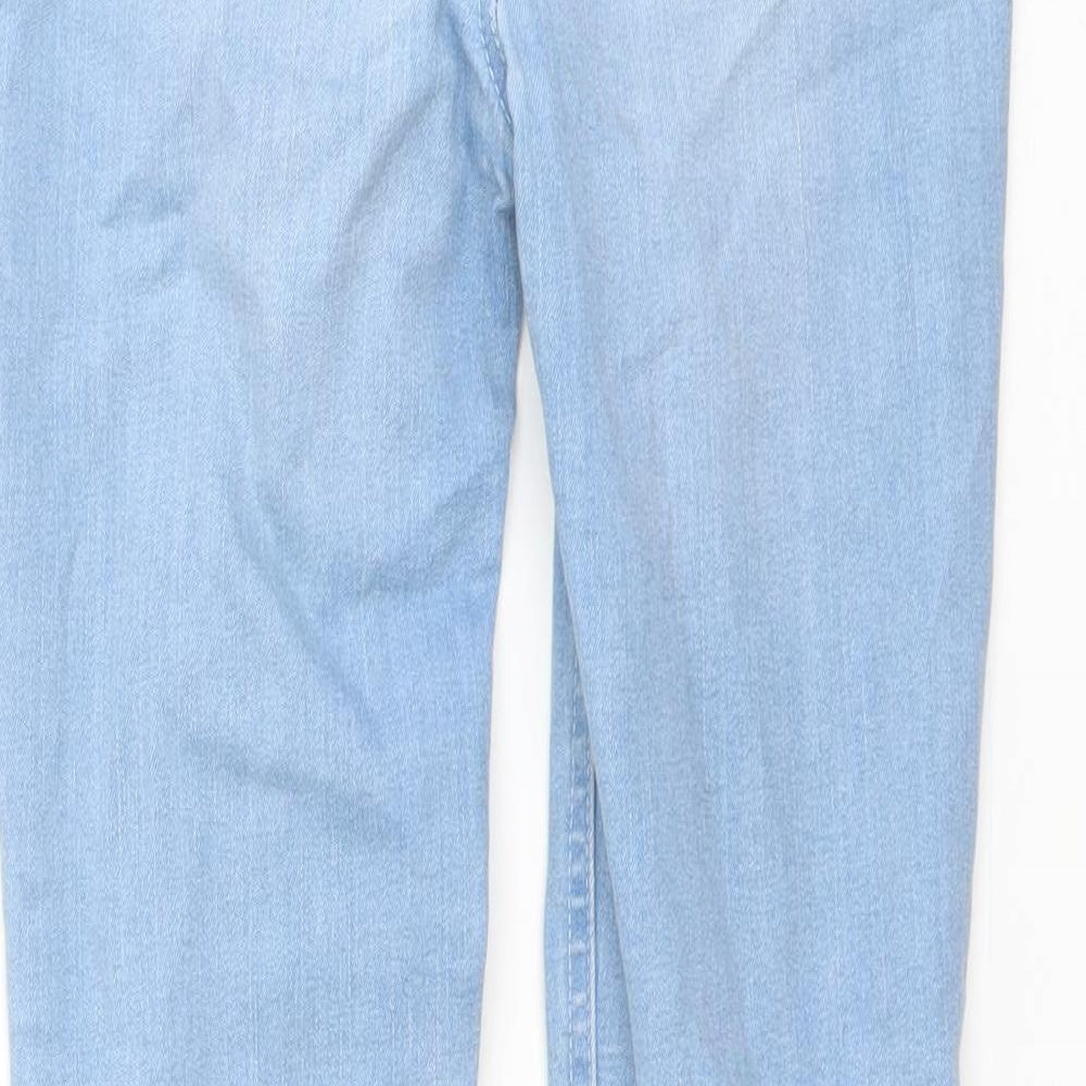 Brand and care label for Denim & Co. girls’ blue cotton jegging jeans, size 10-11, years regular pullover - raw hem