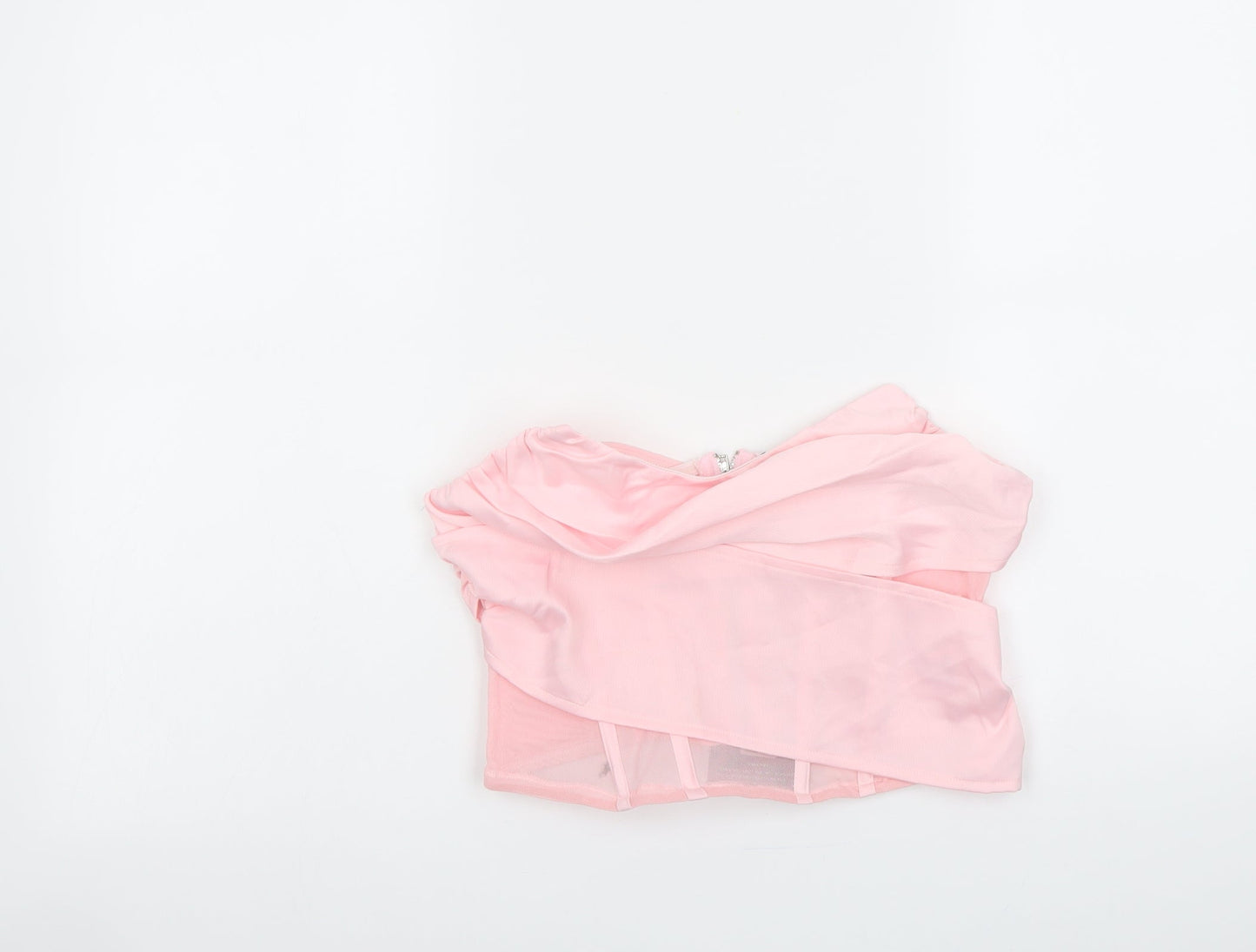 PRETTYLITTLETHING Womens Pink Polyester Cropped Tank Size 10 Cowl Neck - Corset Boned Top