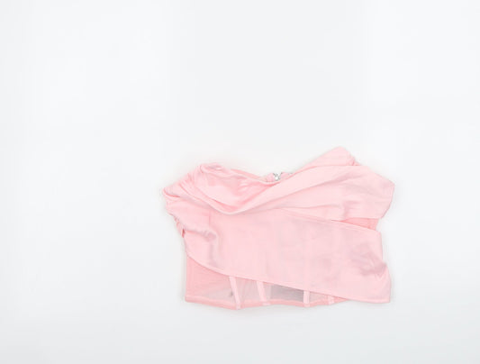 PRETTYLITTLETHING Womens Pink Polyester Cropped Tank Size 10 Cowl Neck - Corset Boned Top