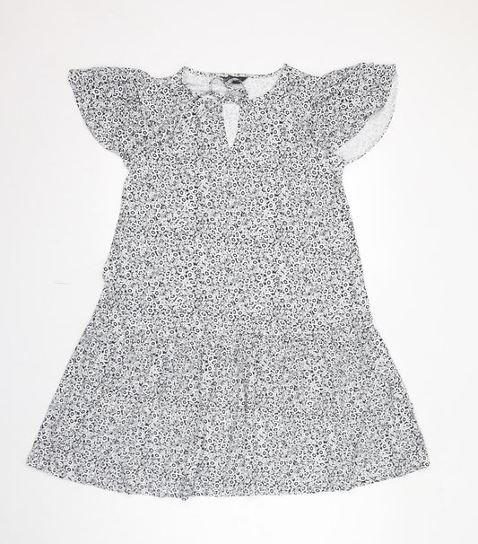 Marks and Spencer Womens White Geometric Viscose Trapeze & Swing Size 12 Round Neck Pullover