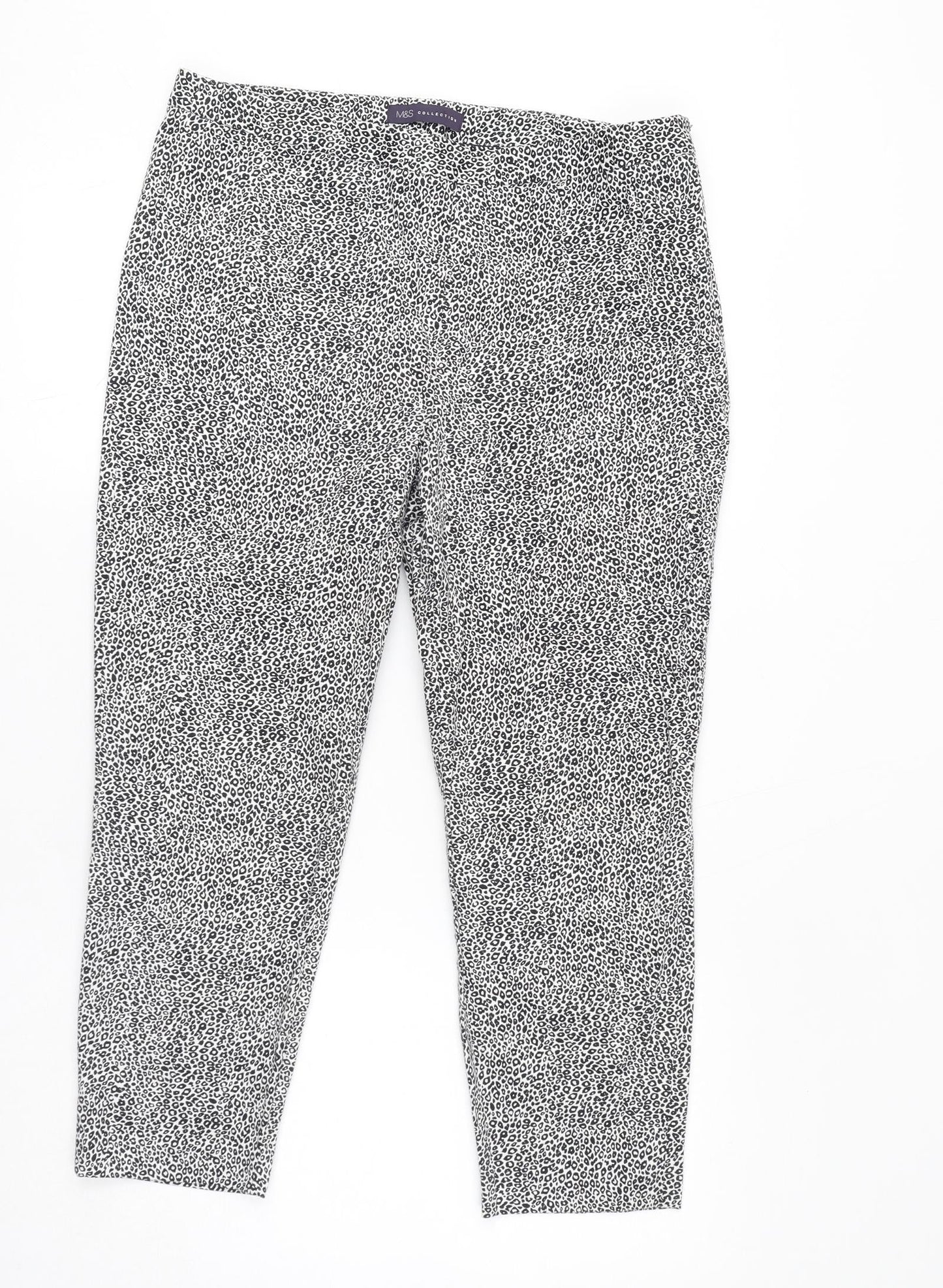 Marks and Spencer Womens White Animal Print Cotton Carrot Trousers Size 14 L23 in Regular Zip