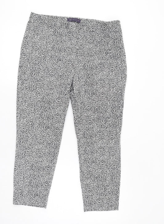 Marks and Spencer Womens White Animal Print Cotton Carrot Trousers Size 14 L23 in Regular Zip