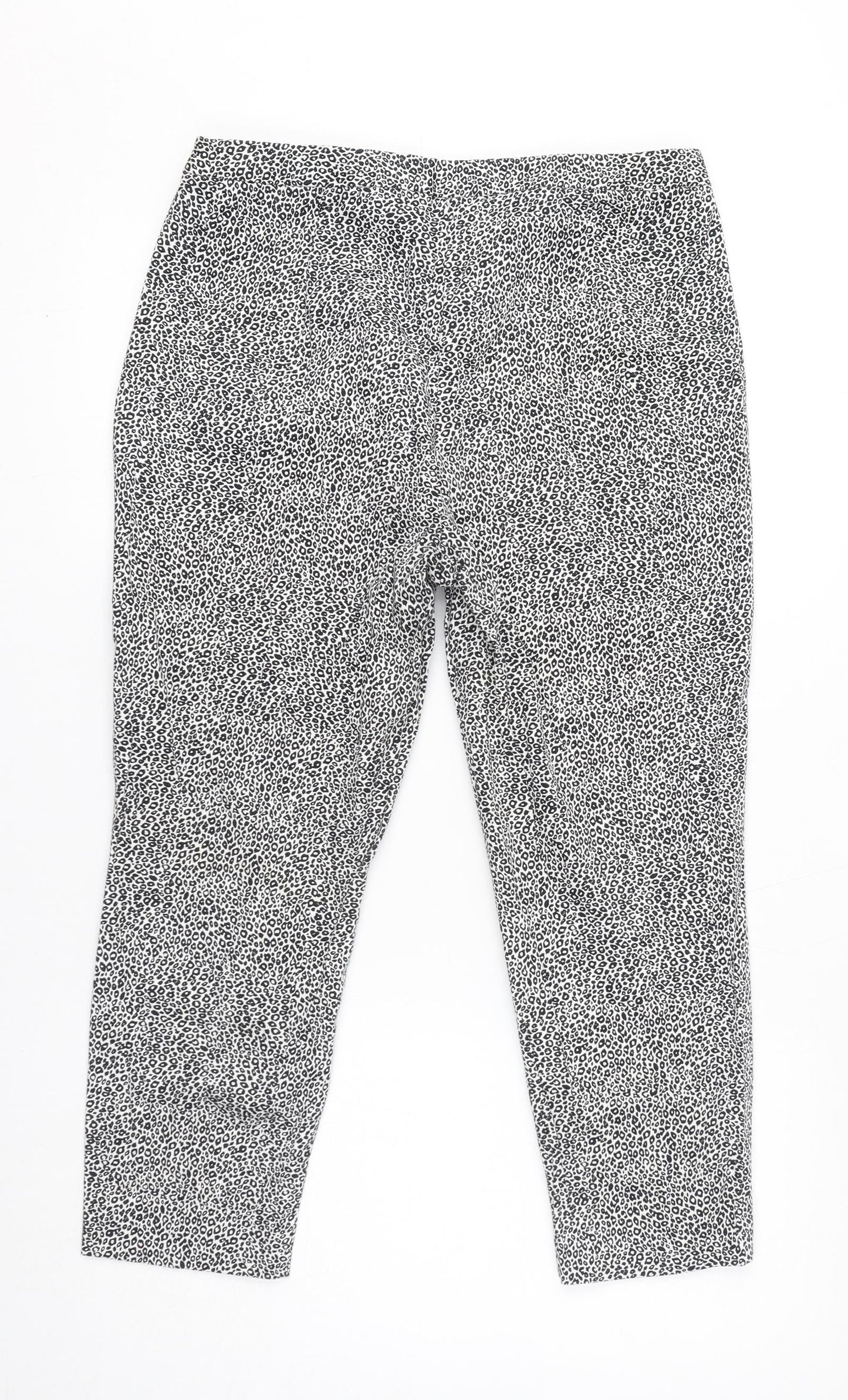 Marks and Spencer Womens White Animal Print Cotton Carrot Trousers Size 14 L23 in Regular Zip